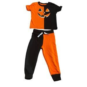 Toddler Halloween Set Outfit Sz 2T Black Orange Jack O Lantern Pumpkin Unisex